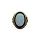 14K Yellow Gold Bezel Set Oval Opal & Onyx Rope Framed Ring Ring with a blue opal stone and gold band on a white background