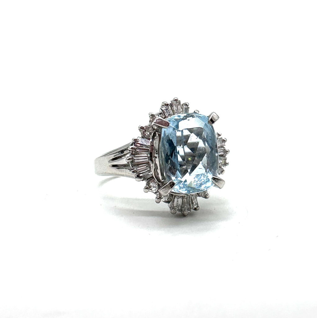 Aquamarine and Diamond Ring front