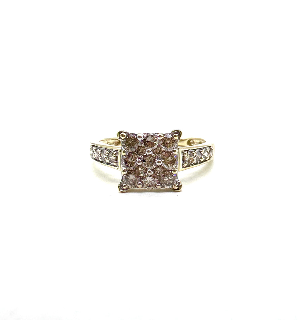 Champagne Diamond Square Cluster Cathedral Ring