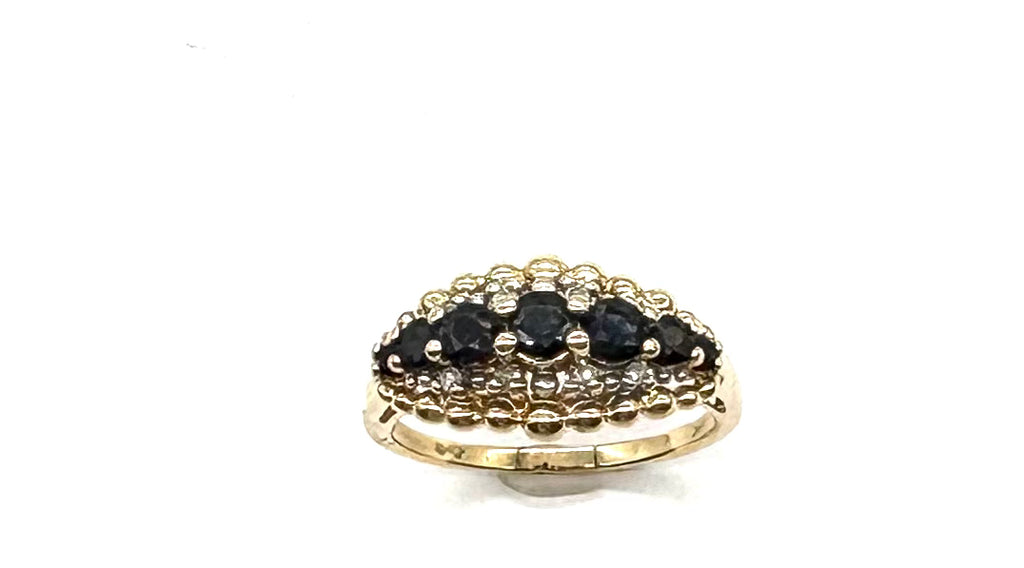 14k Sapphire 3 Row Framed Ring