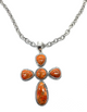 .925 Sterling Silver Orange Spiny Oyster Turquoise Pendant Necklace Necklace with a cross pendant featuring orange stones on a white background