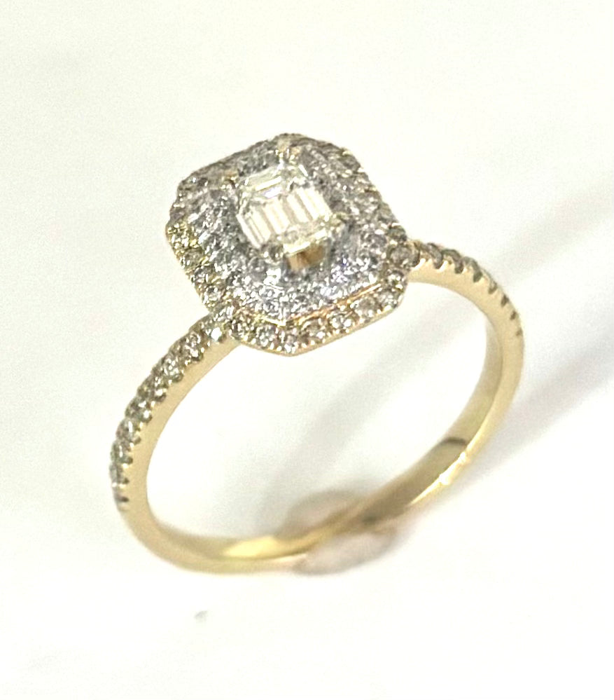 14k Emerald Cut Halo Ring angle