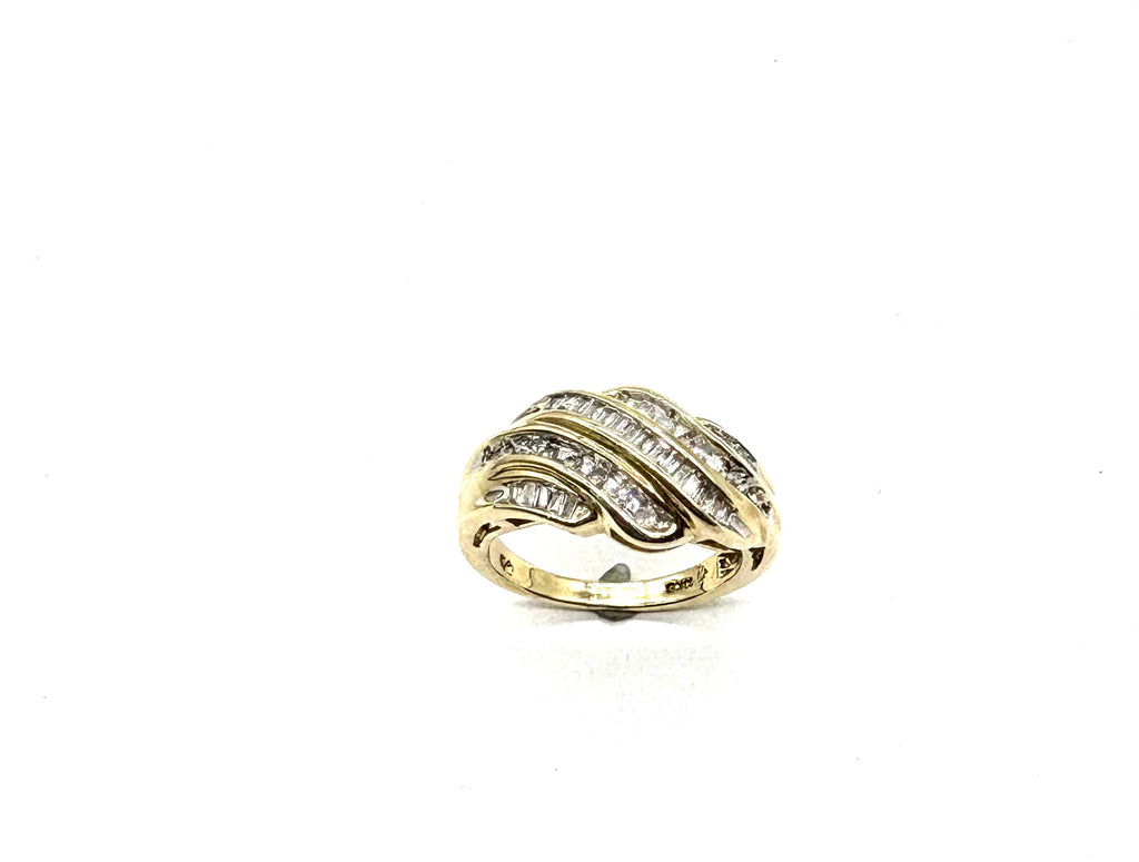 14k Yellow Gold Diamond Channel Swirl Ring top