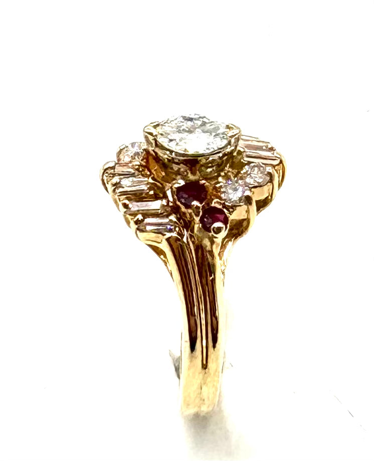 14k Yellow Gold Diamond and Ruby Ring side