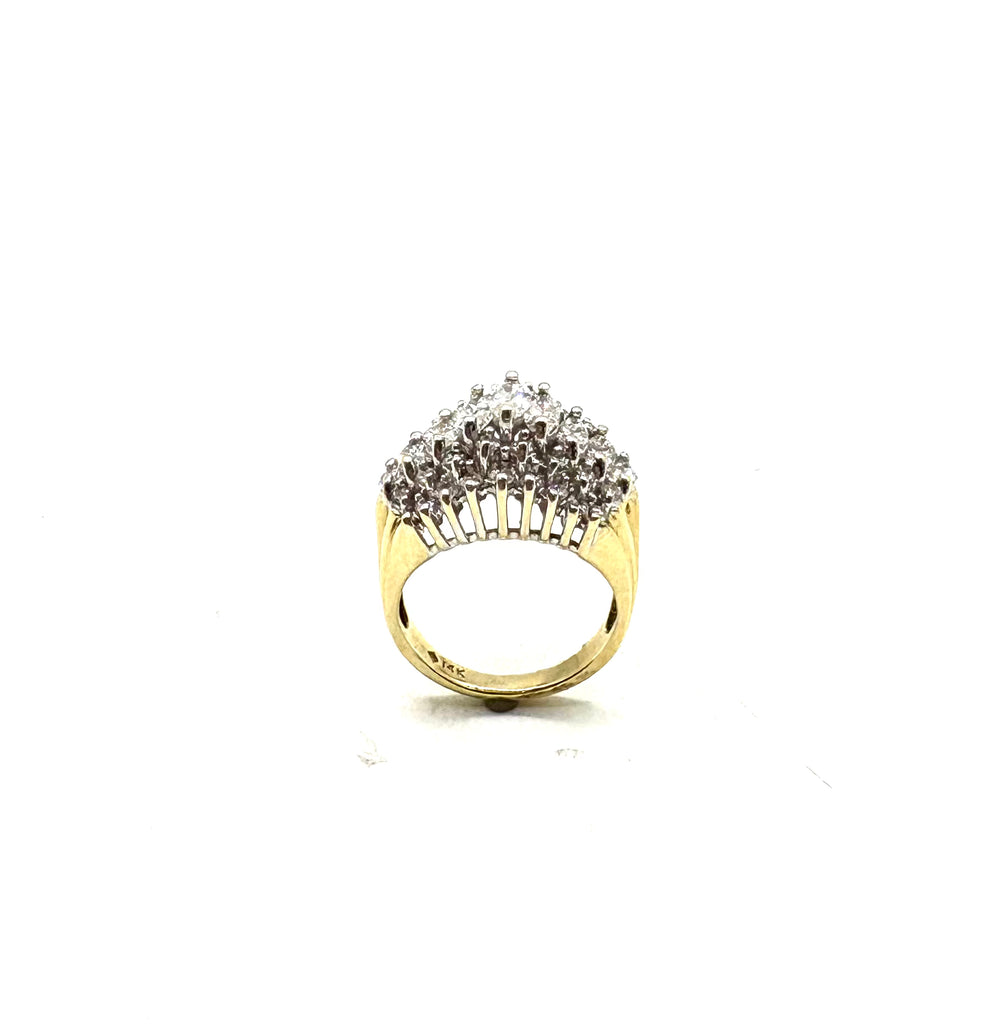 14k Yellow and White Gold Diamond 5 Row Ring hole