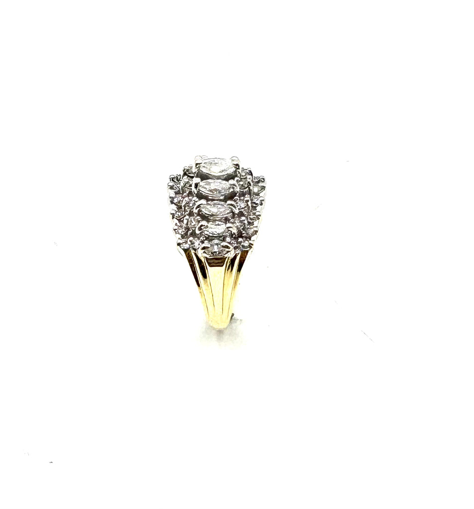 14k Yellow and White Gold Diamond 5 Row Ring side