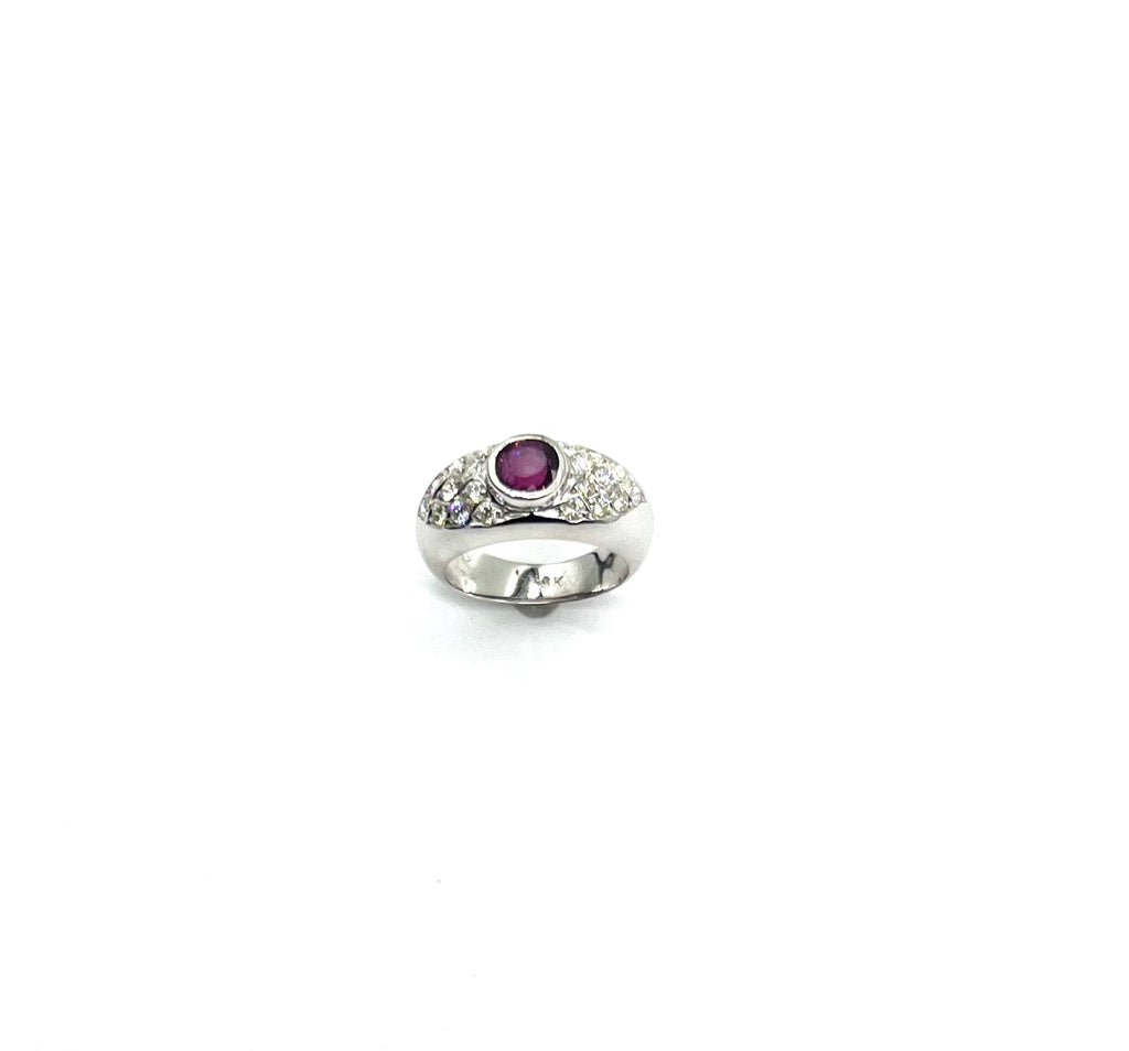 18k White Gold Bezel Set Ruby and Diamond Ring above