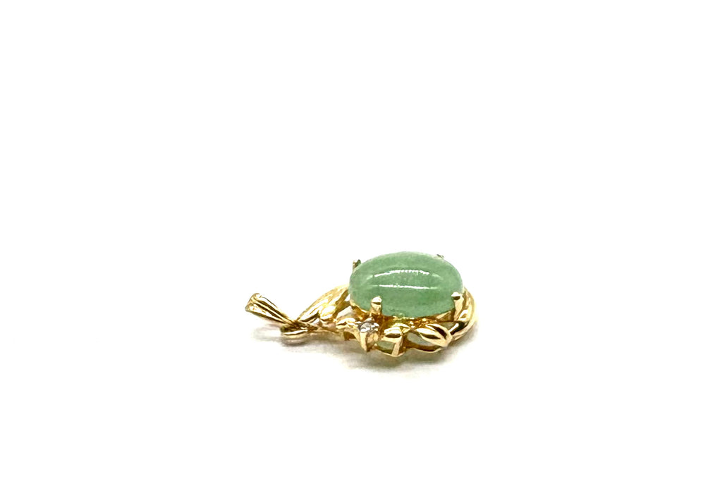 14k Yellow Gold Jade Oval Ribbon Pendant right