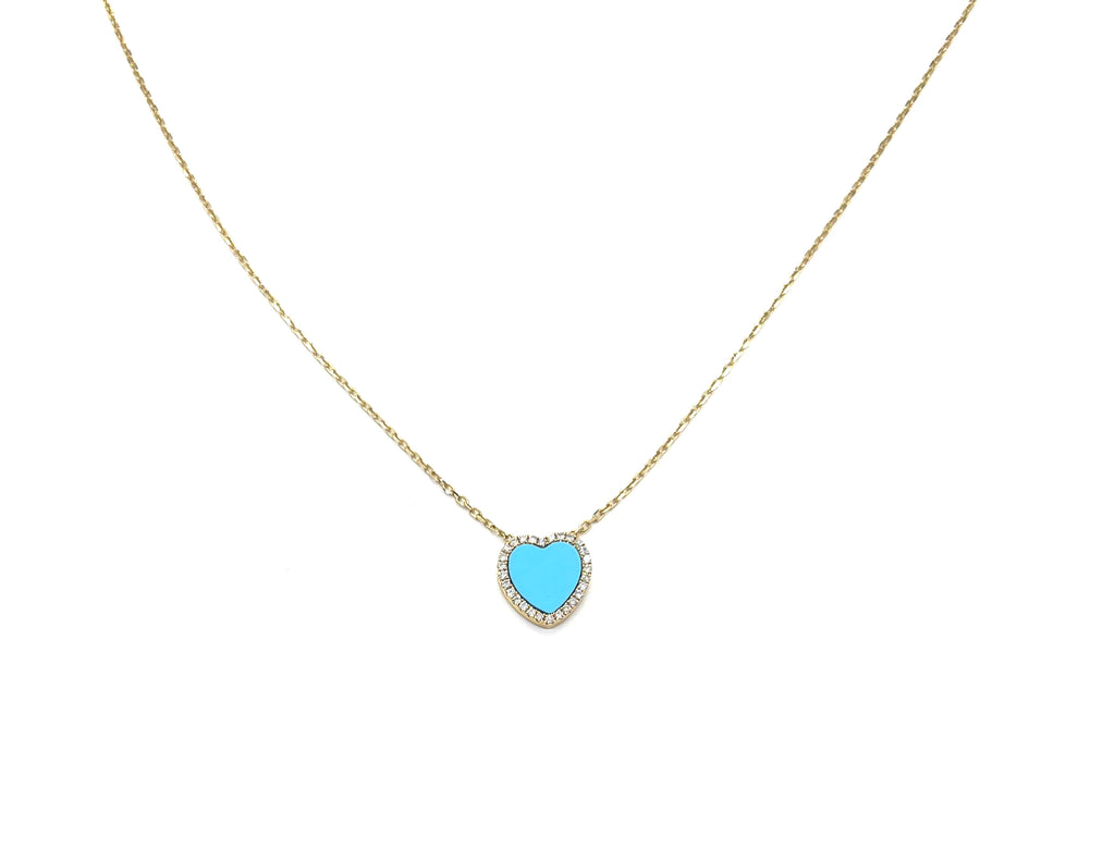 Necklace with a blue heart-shaped pendant on a white background