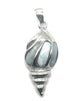 .925 Sterling Silver Larimar Inlay Conch Shell Pendant Silver shell pendant with gray interior on a white background