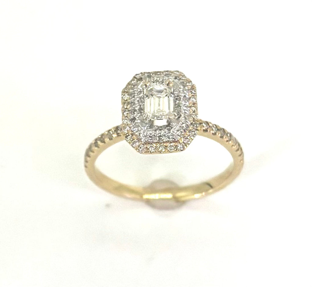 14k Emerald Cut Halo Ring close