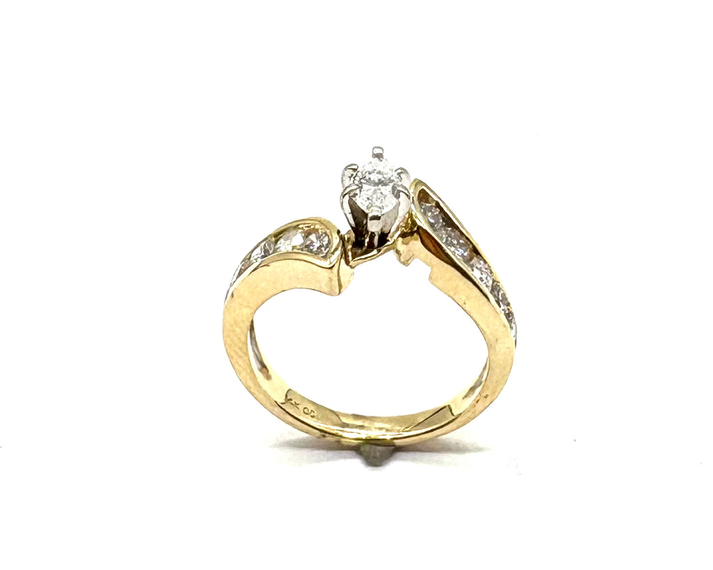 14k Yellow Gold Marquise Diamond Bypass Ring close