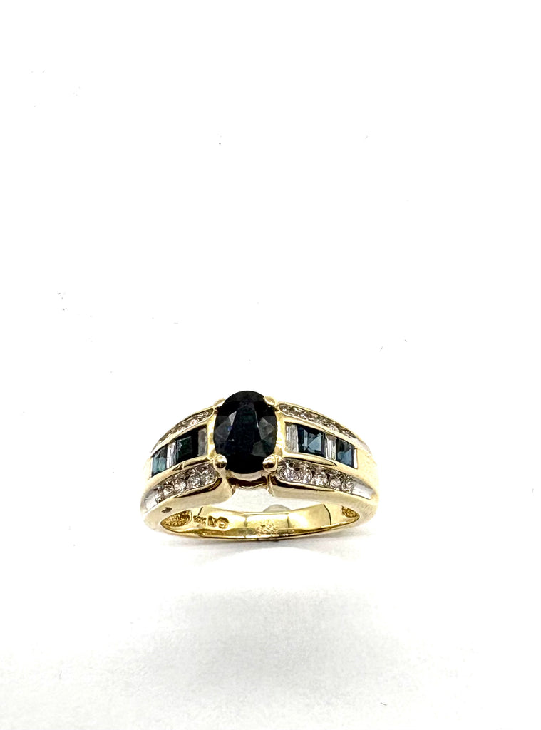 14k Yellow Gold Diamond and Sapphire Ring