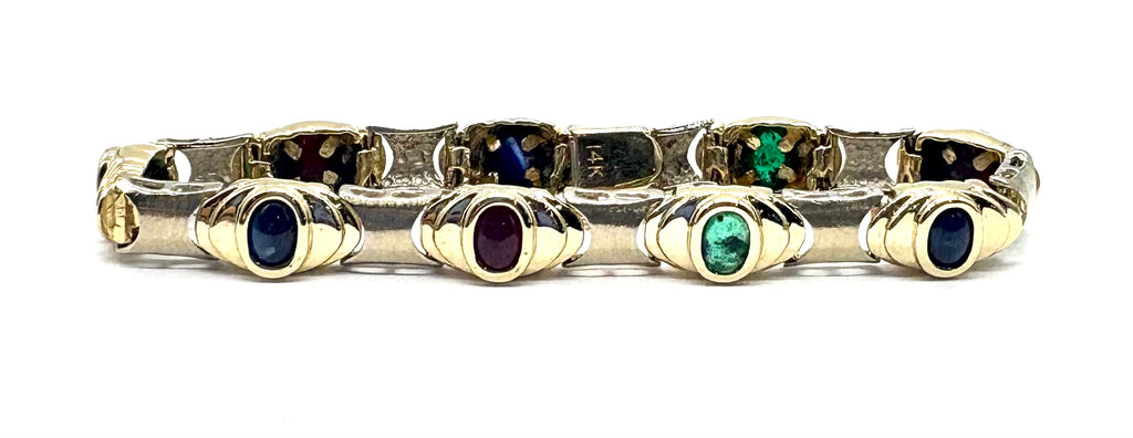 14k Emerald, Ruby, Sapphire Bracelet