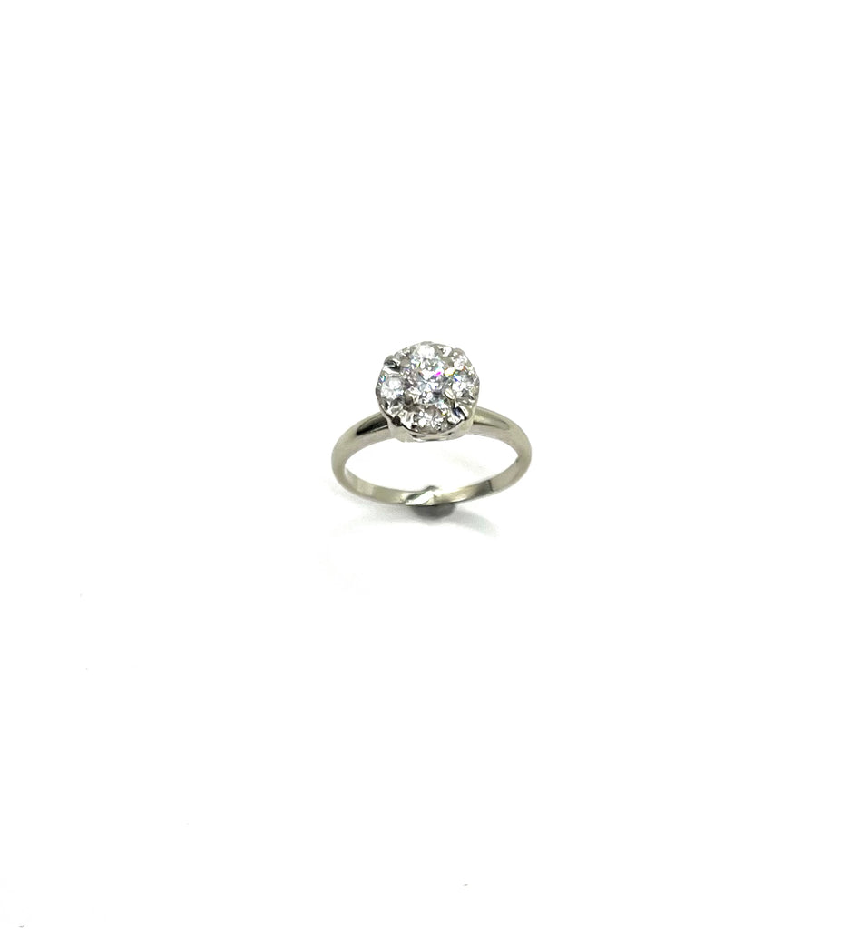 Vintage White Gold Diamond Cluster Ring top