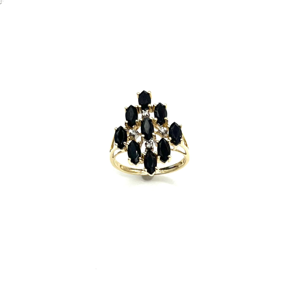 Black Onyx Cluster Cathedral Ring