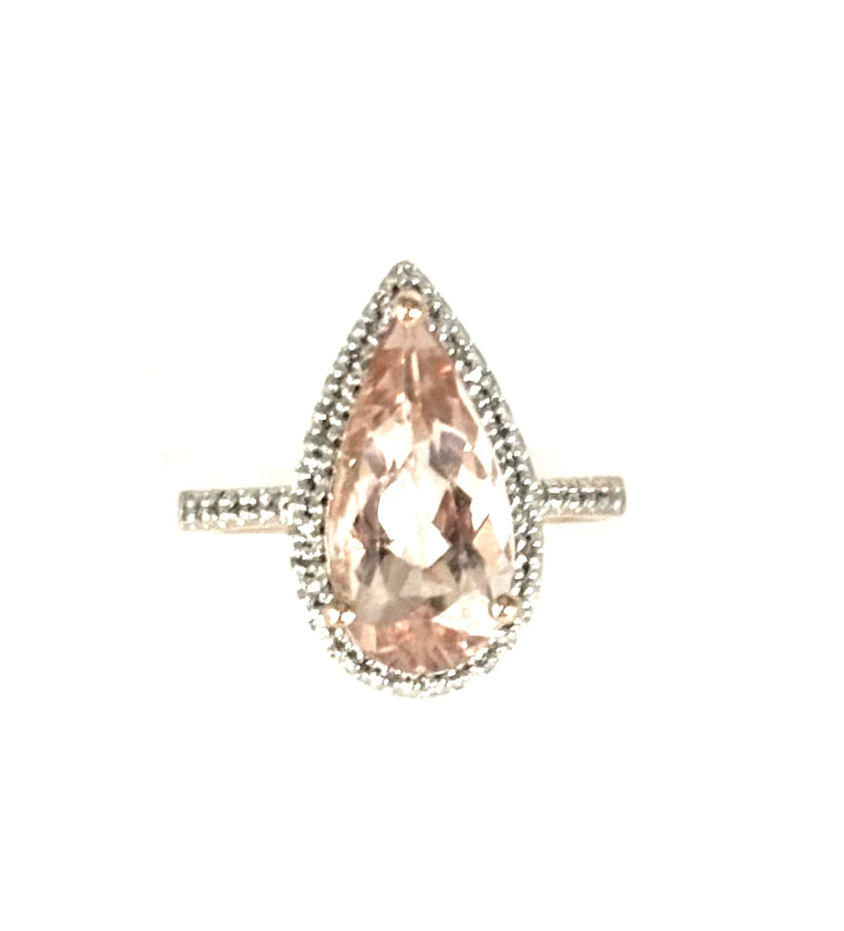 10k Rose Gold Morganite Pear Halo Ring