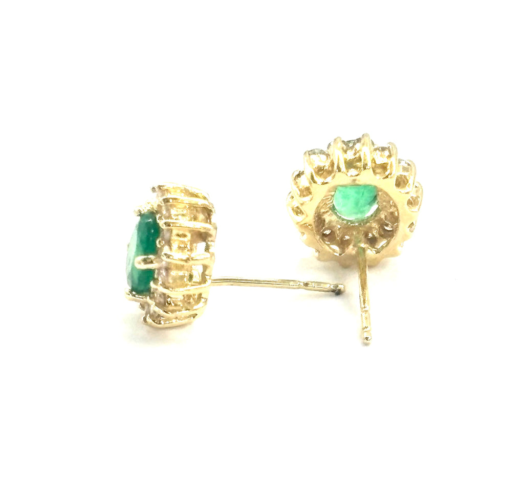 Oval Emerald and Diamond Stud Earrings off