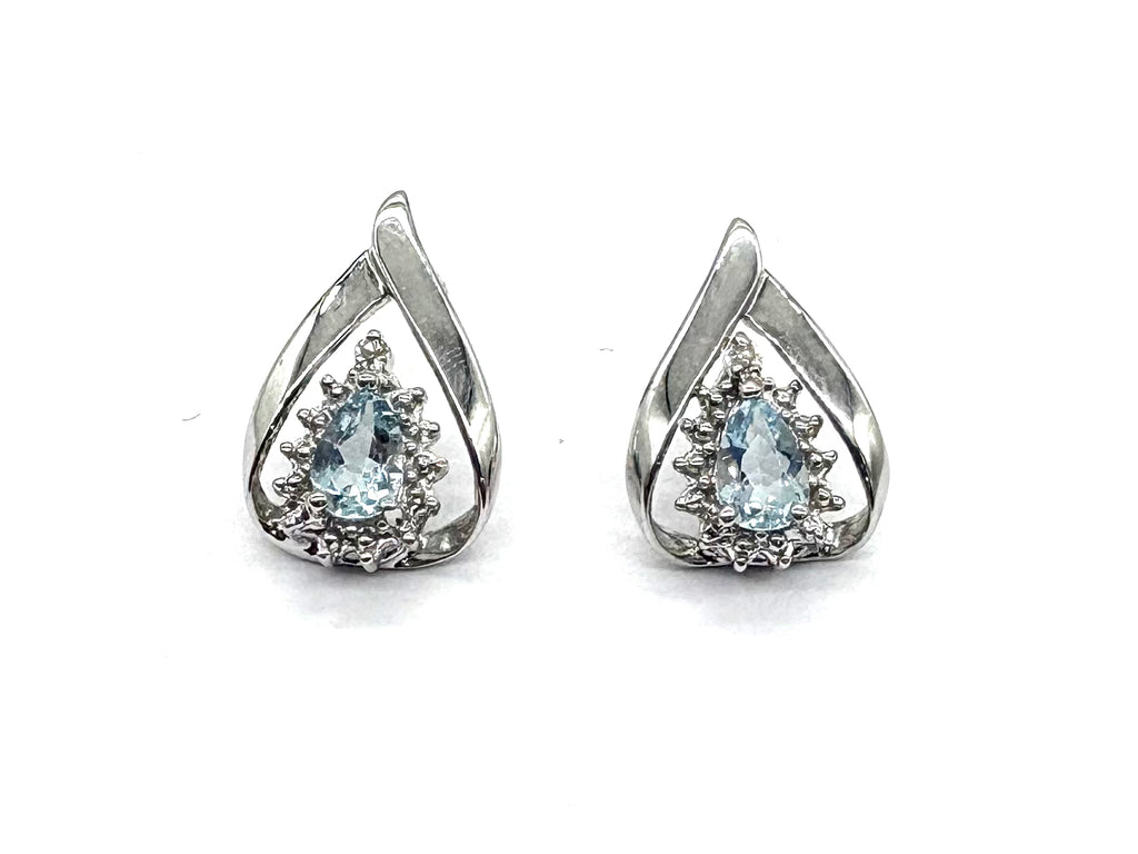 14k Aquamarine Pear Halo Ribbon Earrings