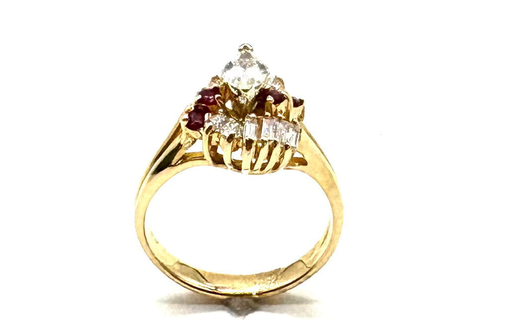 14k Yellow Gold Diamond and Ruby Ring hole