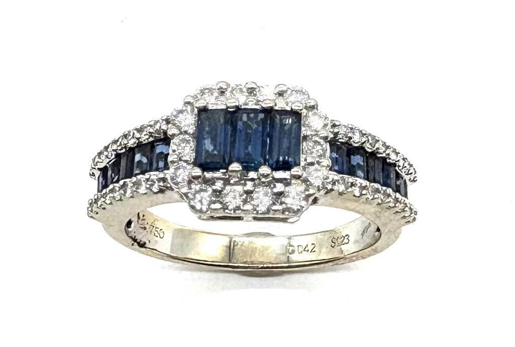18k Sapphire 3 Row Halo Ring
