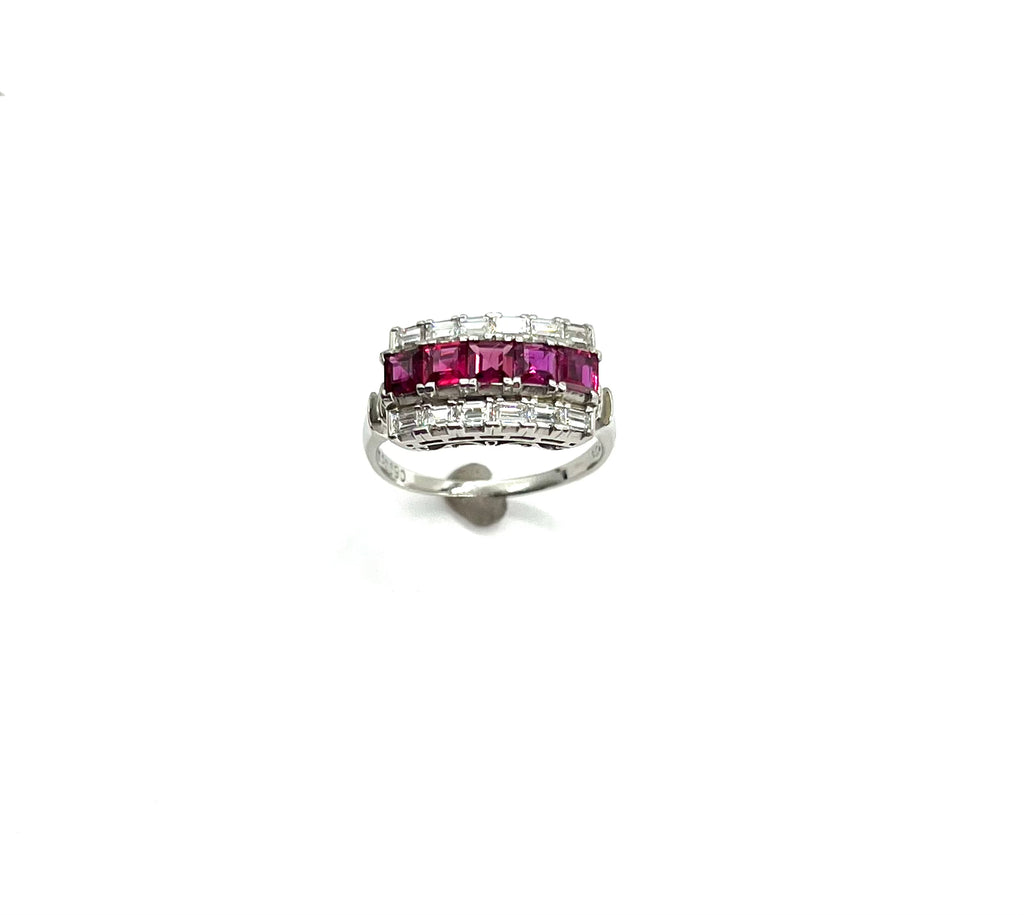 Vintage Platinum Ruby and Diamond Ring