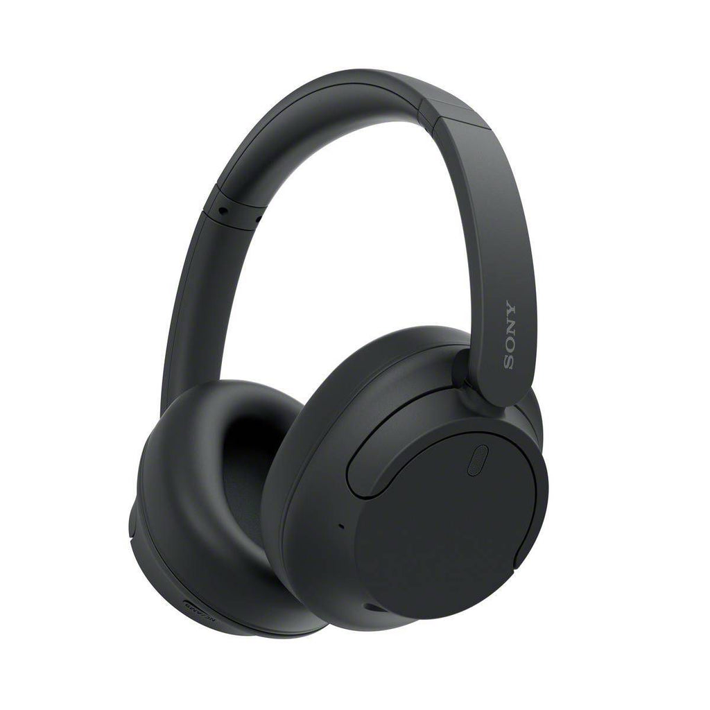Black Sony headphones on a white background