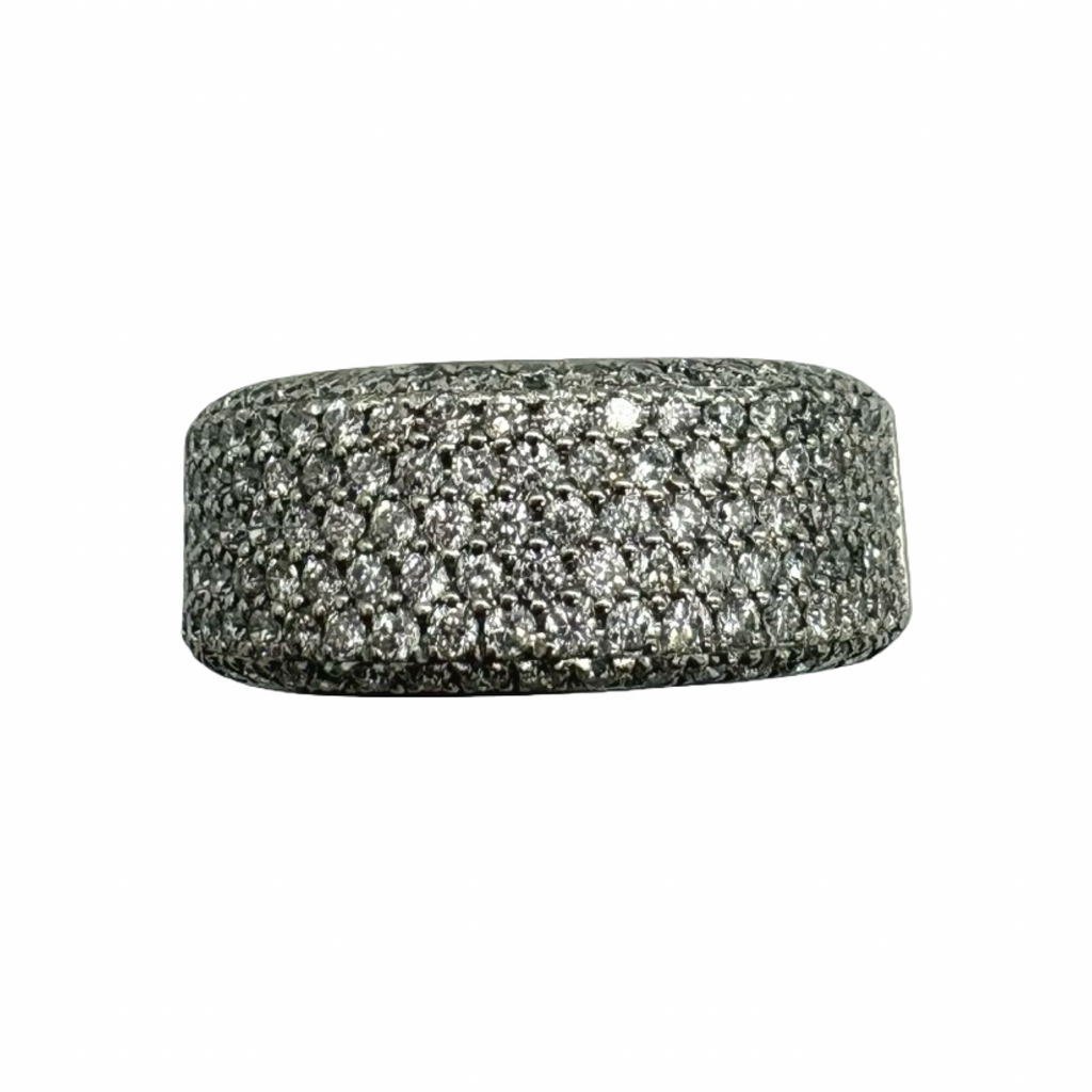 Silver ring with small stones on a white background