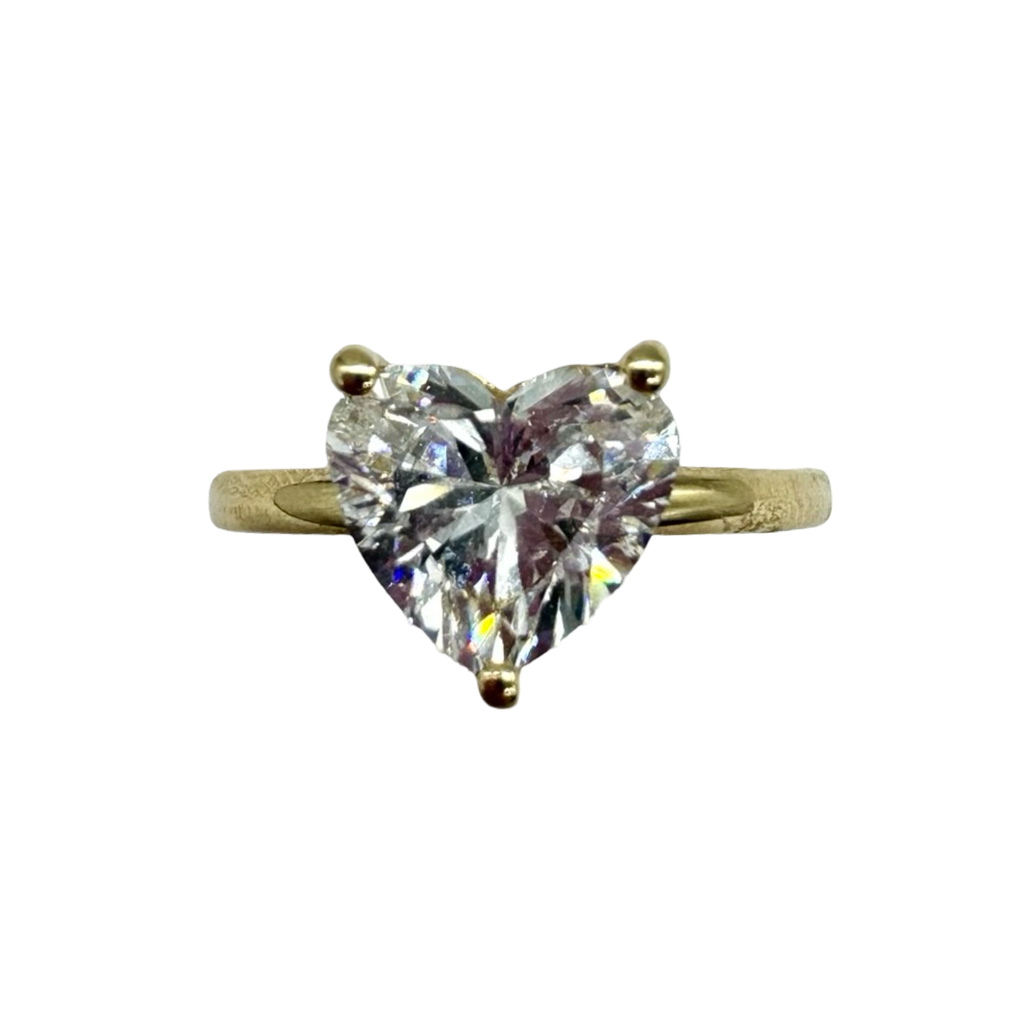 Heart-shaped diamond ring on a white background