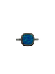 .925 Sterling Silver Blue Opal Square Bezel Milgrain Ring Ring with blue stone and silver band on a white background