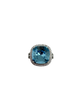 .925 Sterling Silver Cushion Cut Aqua Blue Swarovski Crystal CZ Halo Split Ring Ring with a large blue gemstone on a white background
