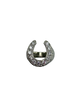 Silver horseshoe-shaped ring with embedded stones on a white background