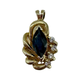 14K Yellow Gold Marquise Sapphire & Diamond Ribbed Pendant Gold pendant with a central dark blue gemstone and smaller diamonds on a white background