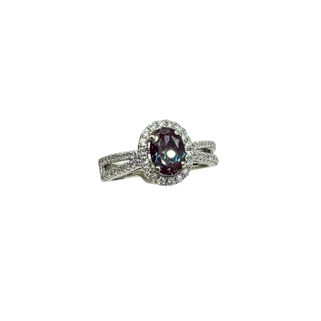 14K White Gold 1/4 CTW Diamond Oval Halo Mystic Topaz Ring