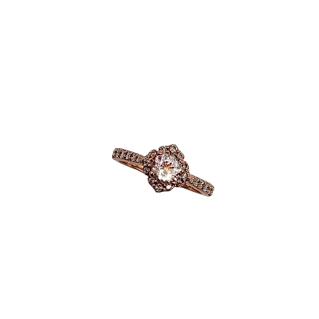 14K Rose Gold 1/2 CTW Diamond Morganite Halo Cathedral Ring