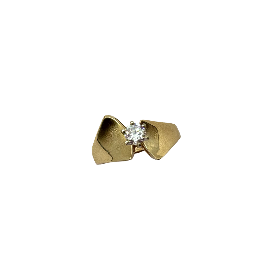 14K Yellow Gold Solitaire 1/4C Diamond Bypass Ring