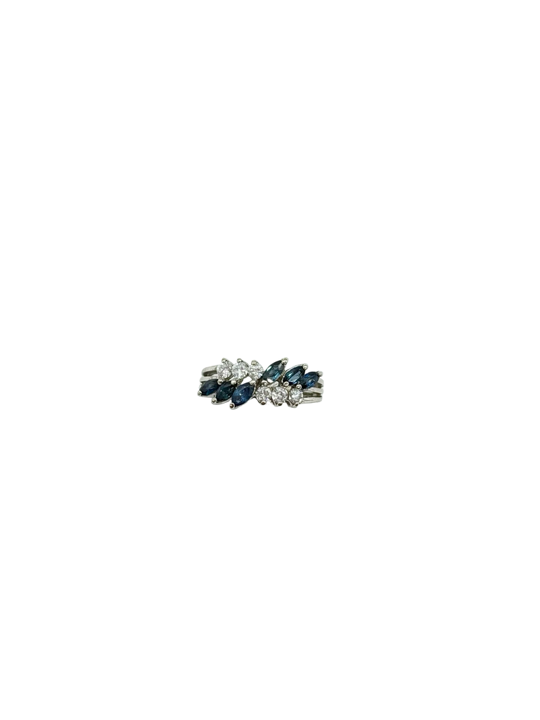 14K White Gold 1/2CTW Diamond Sapphire Marquise 2-Row Ring