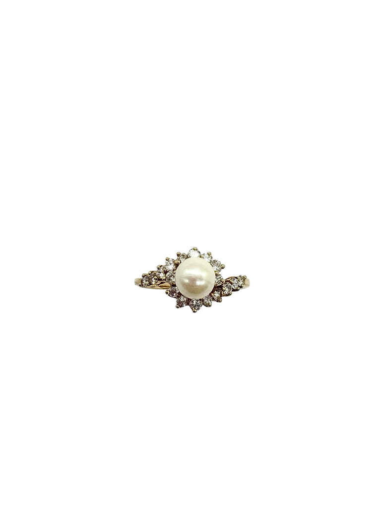 14K Yellow Gold 1/2CTW Diamond Pearl Swirl Bypass Ring