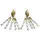 14K Yellow Gold 5-Strand Seed Pearl Dangle Stud Earrings Pair of gold and pearl earrings on a white background