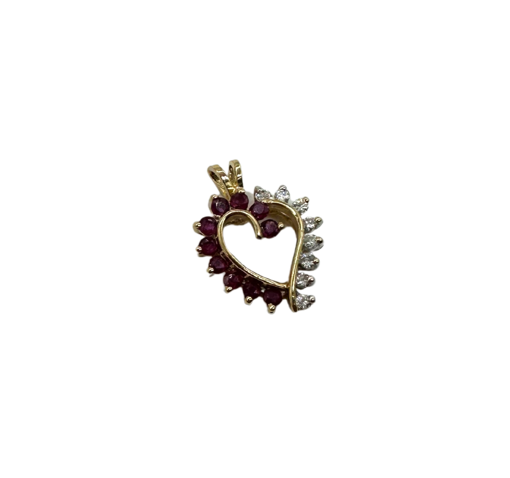 14k Yellow Gold Diamond and Ruby Heart Pendant – 2.3 Grams