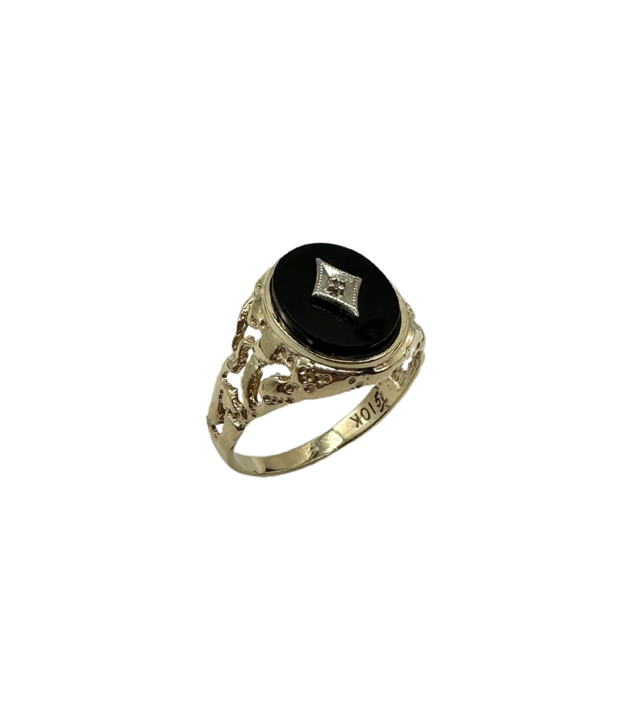 10k Yellow & White Gold Black Onyx Nugget Ring with Diamond Accent