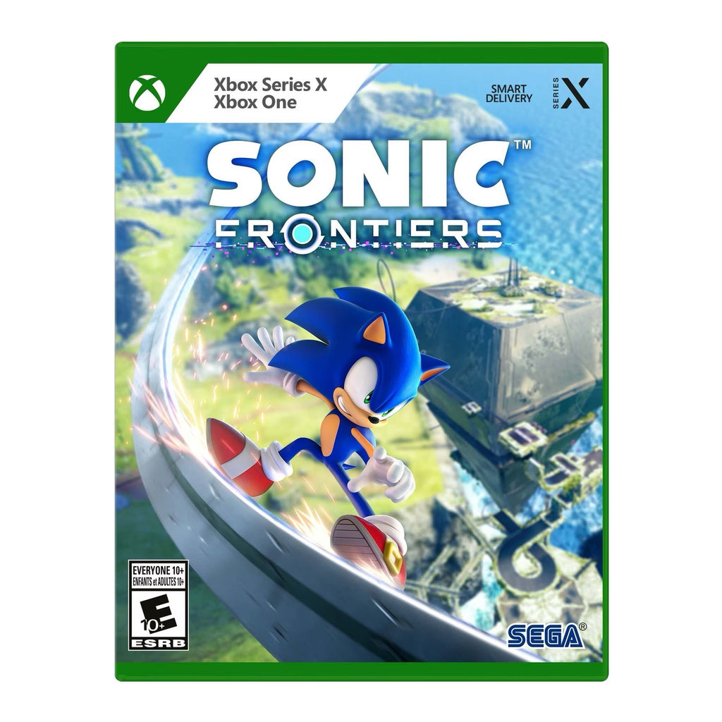 Sonic Frontiers game cover for Xbox Series X and Xbox One with Sonic the Hedgehog on a white background.