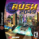 Game cover of 'Rush 2049' for Dreamcast with cityscape and race car graphics.