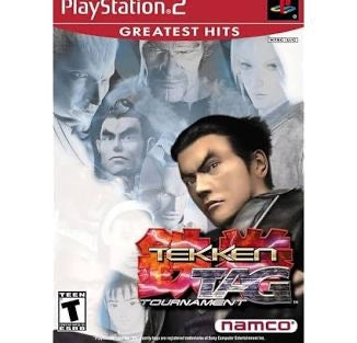 PlayStation 2 game cover for 'Tekken Tag Tournament' featuring a character and other faces.