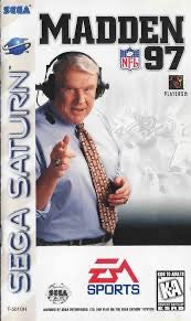 Madden 97 video game cover for Sega Saturn with a man in a headset and tie.