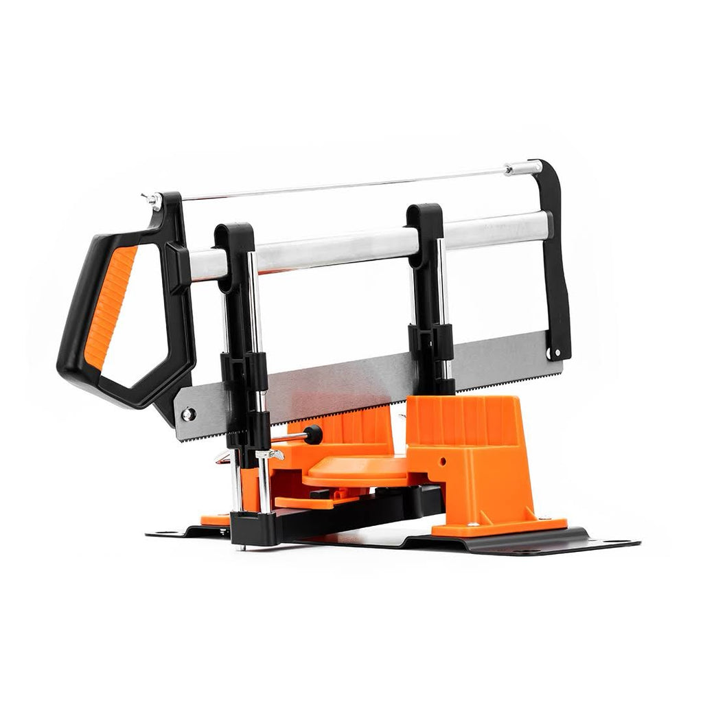 Hacksaw with orange and black frame on a white background