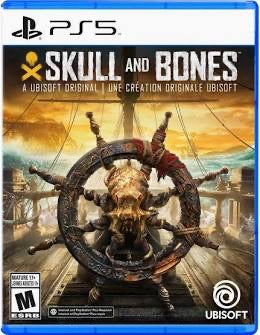 Game cover for 'Skull and Bones' on PS5 with a skull and steering wheel design.