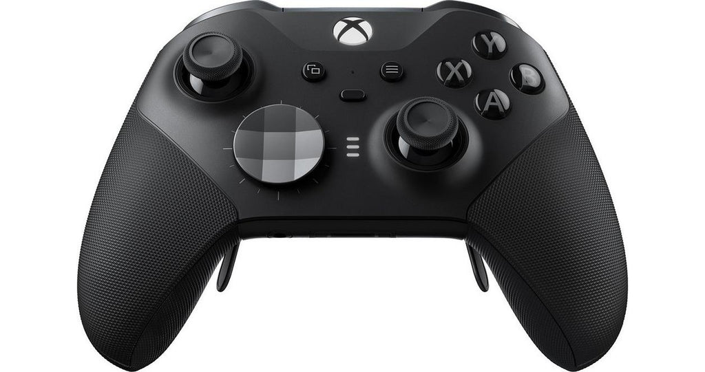 Black gaming controller with Xbox logo on a white background