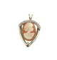 10K Yellow/White Gold Pink & White Cameo Diamond Shield Pendant