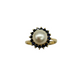 18K Yellow Gold Pearl & Sapphire Halo Ring